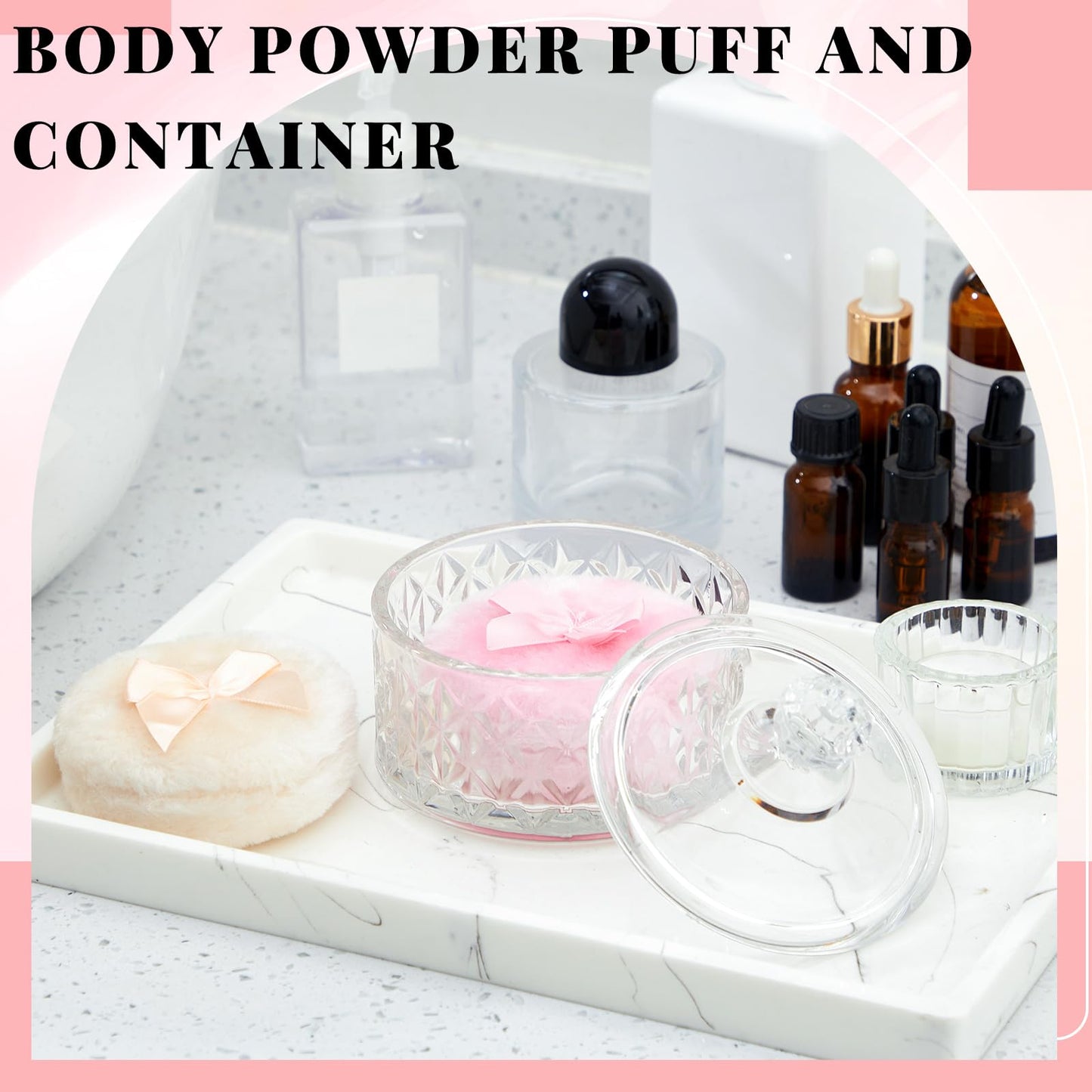 Tioncy 3 Pcs Large Body Powder Puff and Container Powder Container with Puff Crystal Case Soft Washable Reusable Velour Face Body Glitter Wet Dry Makeup(Diamond,Clear)