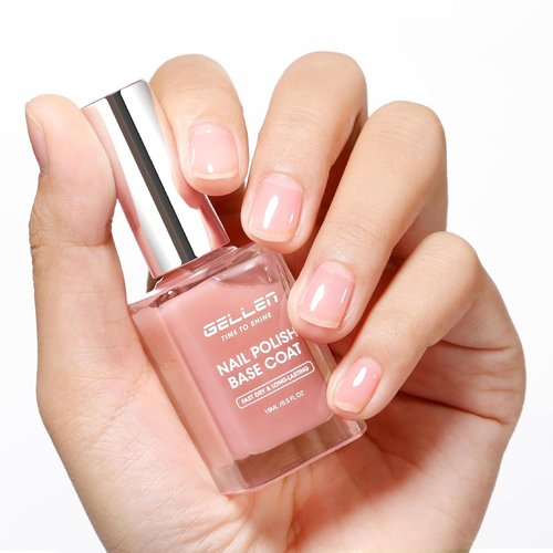 GELLEN 4-in-1 Clear Nail Polish - Base Coat, Sheer Tinted Natural Pink, Ridge Filler & Strengthener
