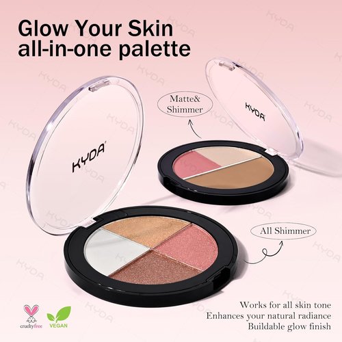 KYDA Eye & Cheek Palette - 4-In-1 Glow Makeup for Women | Multiuse Blush & Highlighter for Mature Skin