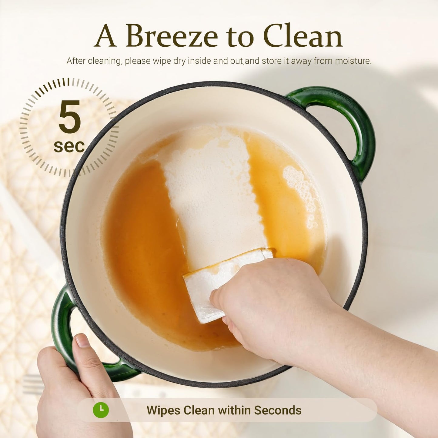 Overmont Enameled Cast Iron Dutch Oven - 4.5QT Pot with Lid Cookbook & Cotton Potholders - Heavy-Duty Cookware for Braising, Stews, Roasting, Bread Baking bottle green