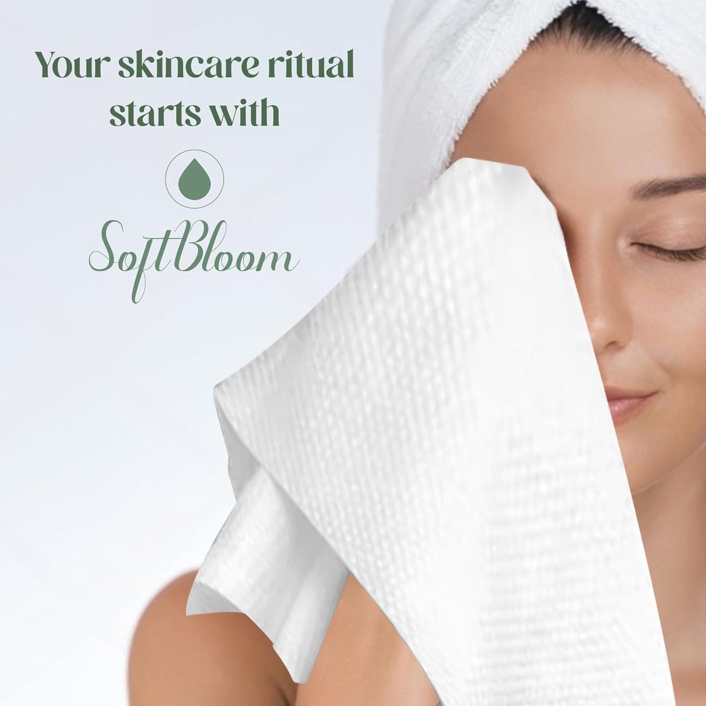 SoftBloom Disposable Face Towels - XL 50 Count Biodegradable Viscose | Ultra Soft for Sensitive Skin & Makeup Removal