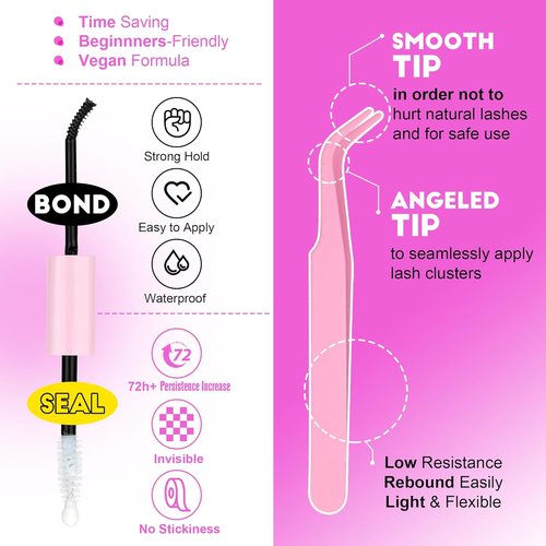 Pawotence Lash Extension Kit - 280pcs DIY Eyelash Clusters | 9-16mm 30D & 40D Lashes with Bond & Tweezers