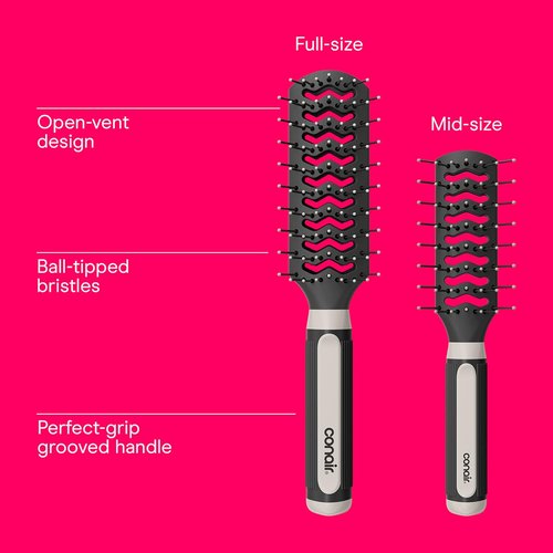 Conair Grip & Lift Vent Hairbrush Set - Full-Size & Mid-Size Brushes for Perfect Blowout Styling