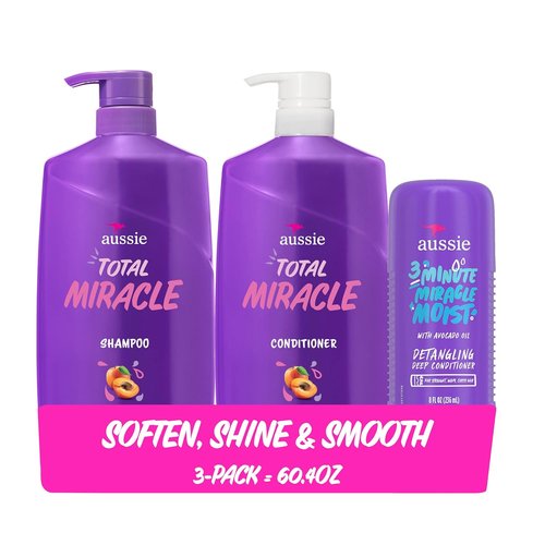 Aussie Total Miracle Hair Care Bundle - Paraben-Free Shampoo, Conditioner & Deep Treatment | 26.2 & 8 Fl Oz