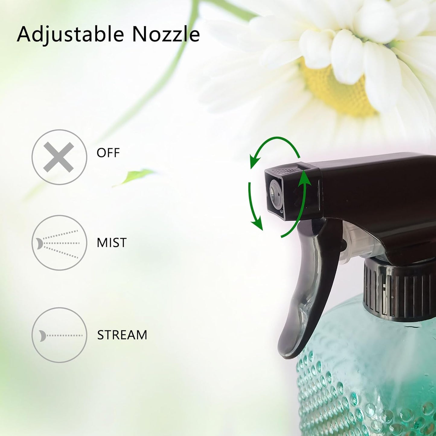 Skiennix Plant Mister Glass Spray Bottle - 13oz Reusable Green with Adjustable Nozzle for Indoor Plants & Gardening