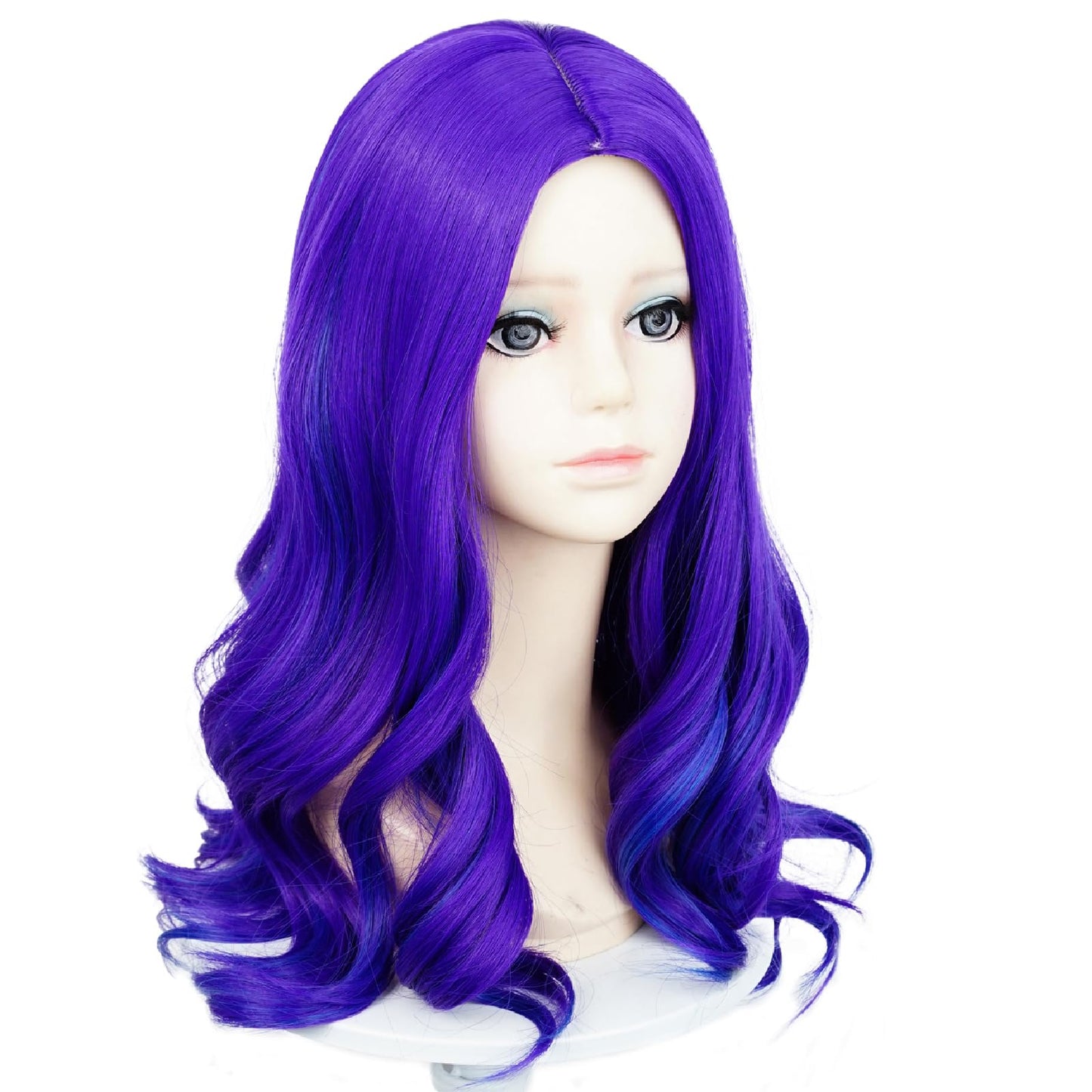 Long Purple Mixed Blue Wavy Wig for Kids Girls Toddlers, Middle Parting Heat Resistant Synthetic Hair Wig for Halloween Costume Party Cosplay