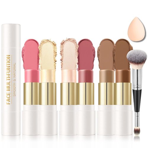 IONSGAKO Cream Contour Stick Makeup Kit - Double-Ended Highlighter & Bronzer | 6 Colors for Sculpting Cheeks