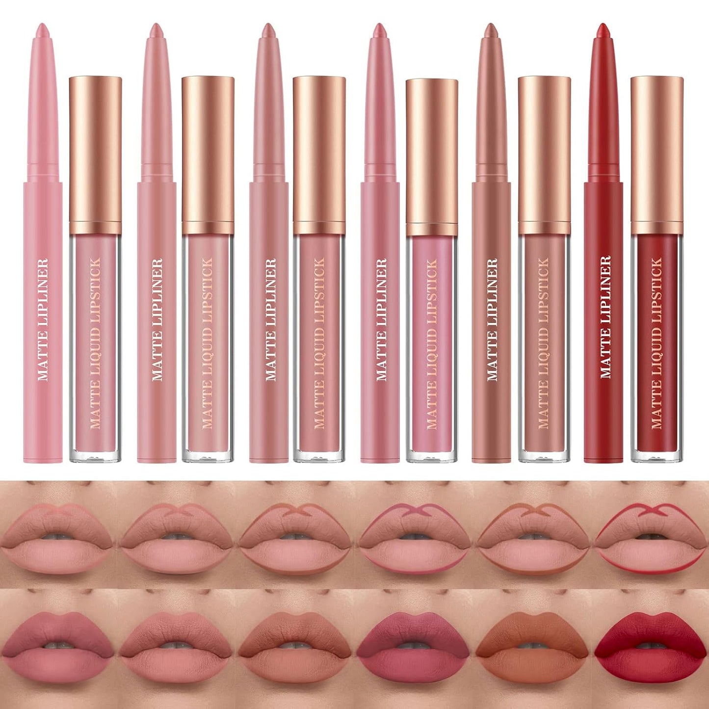 BestLand 12-Piece Matte Liquid Lipstick & Lip Liner Set - Waterproof, Long-Wear Velvet Nude Stains