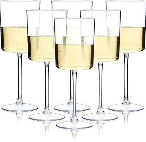 Ciaell 12 Pack Clear Plastic Wine Glasses - 10 Oz Disposable Stemmed Glasses for Parties & Events