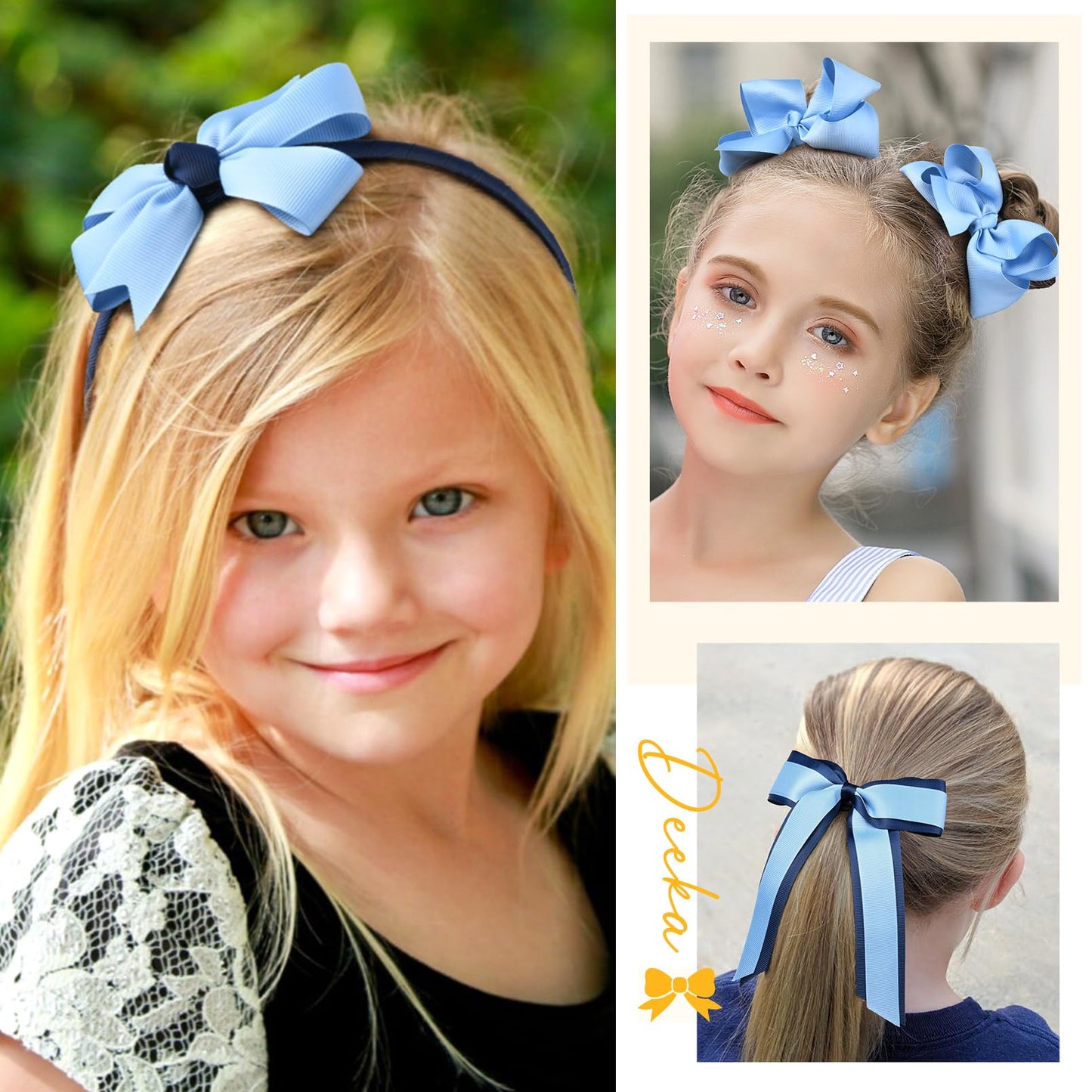 DEEKA Light Blue & Navy School Hair Accessories Set 13 Pcs Uniform Hair Bow Headband Clips Hair Ties Curly Korker Bows for Little Toddler School Girls (Light Blue&Navy)