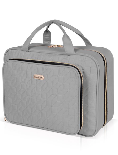 BALULHG Travel Toiletry Bag for Women Large Capacity with Hook - Portable Cosmetic Case,Hanging Makeup Bag for Full Sized Toiletries,Travel Essentials for Business Trips and Camping Grey