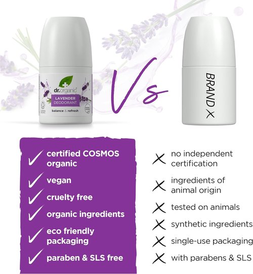 Dr Organic Lavender Deodorant - Natural Odor Protection with Soothing Lavender Essence | 3.4 oz