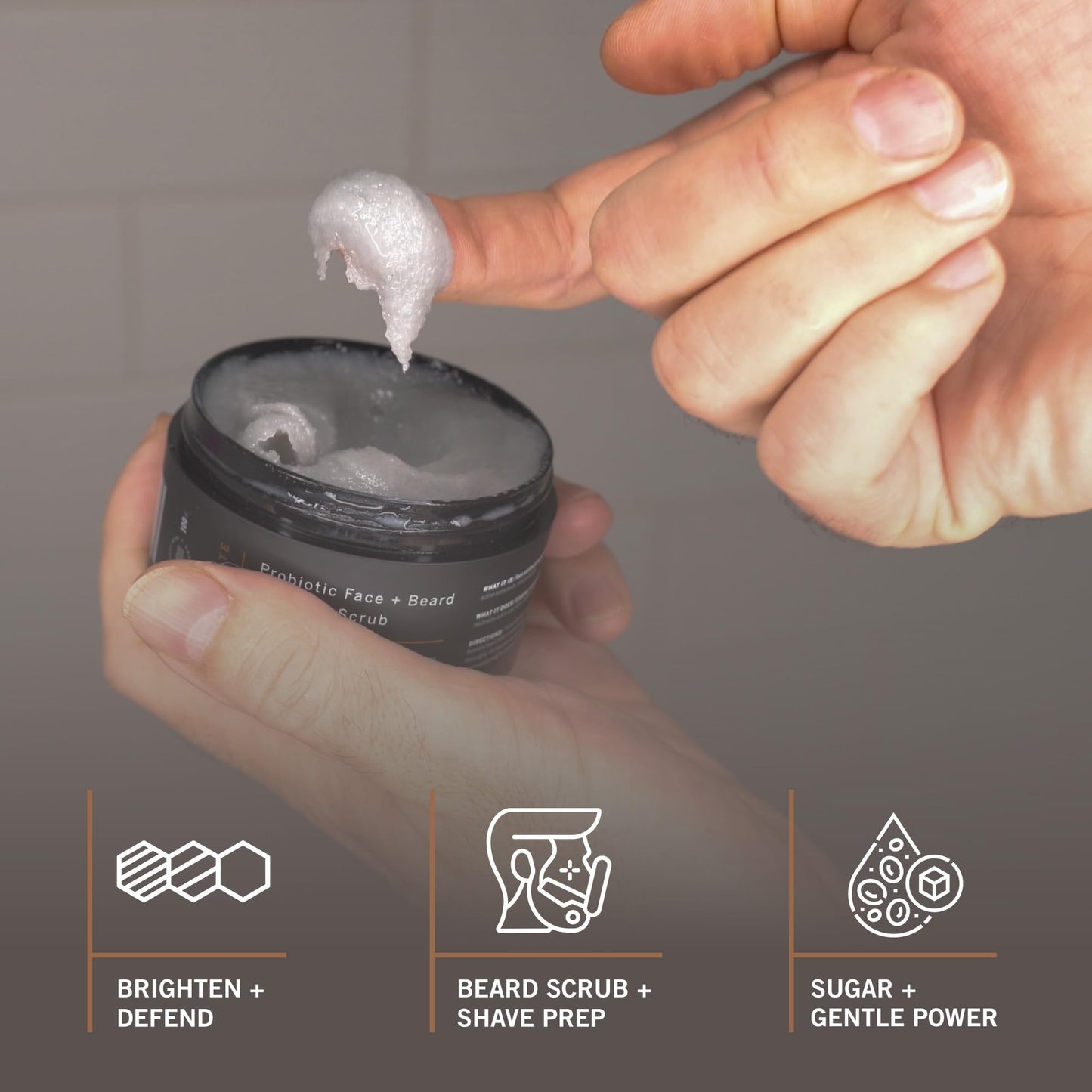stubble & stache Exfoliating Probiotic Face & Beard Charcoal Sugar Scrub for Men - Deep Cleanse, Pre-Shave Wash, Natural Pore Minimizing Scrub for Daily Use - 3.4 fl oz
