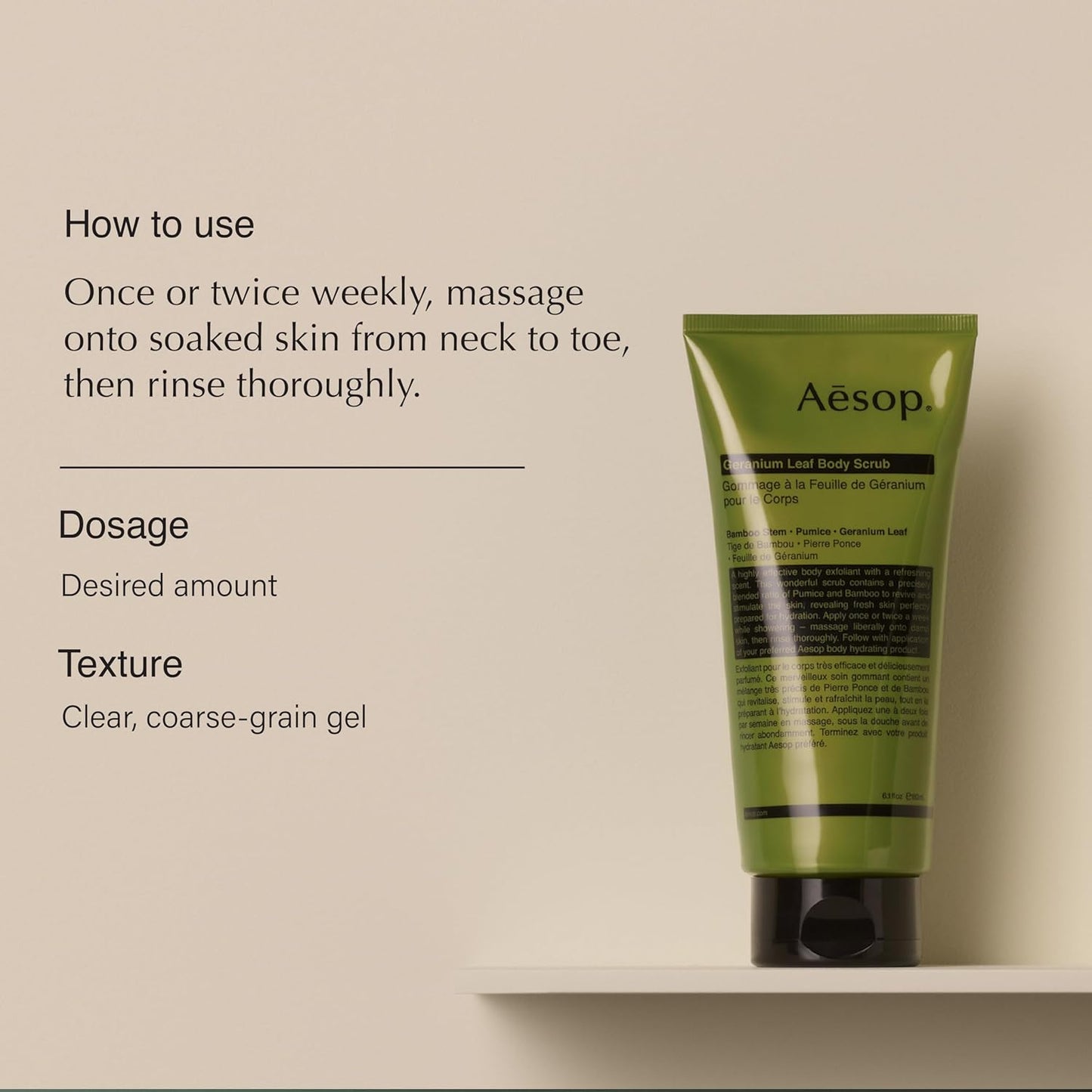Aesop Geranium Leaf Body Scrub - Exfoliating Polish with Bamboo & Pumice for Smooth Skin | 6.2 oz
