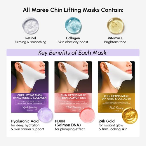 MAREE V Line Lifting Mask - 24K Gold Collagen Face Mask for Women | Neck Tightening & Firming