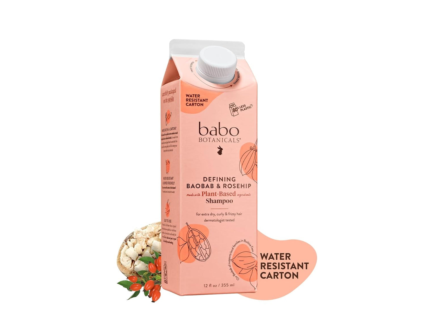Babo Botanicals Defining Baobab & Rosehip Shampoo | Conditioner Bundle for Extra Dry Curly Hair - Smooth & Define with Passion Fruit Ferment