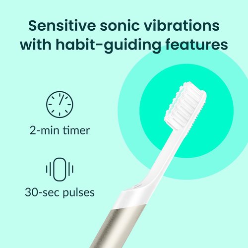 Quip Metal Sonic Electric Toothbrush - Soft Bristles, Travel Case & Replacement Head | 3-Month Battery Life, Moonlight Champagne