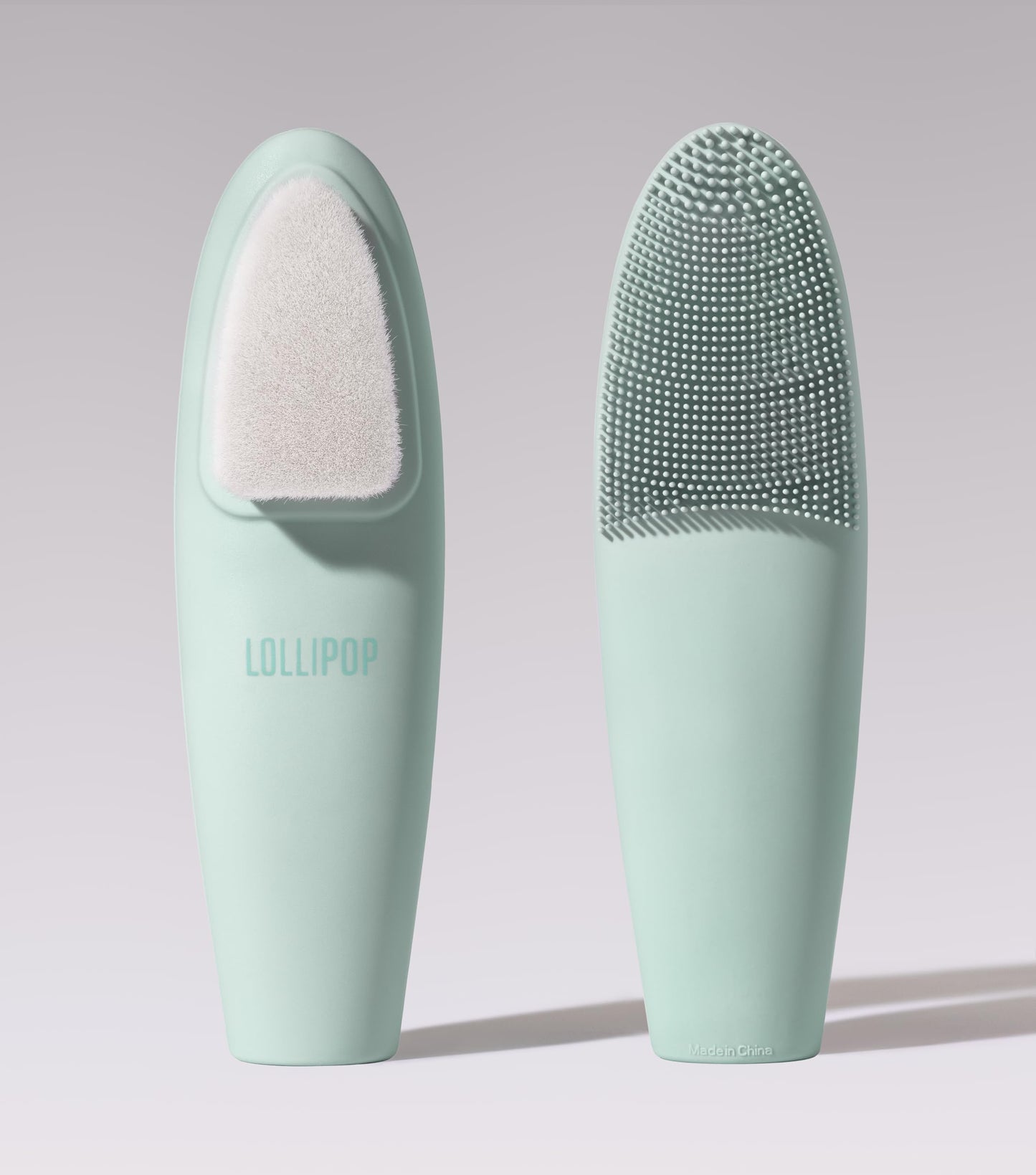 LOLLIPOP Handle Dual-Sided Silicone Face Scrubber, Face Exfoliator, Synthetic Face Brush Cleanser, Facial Cleansing Brush for Massage - Minty