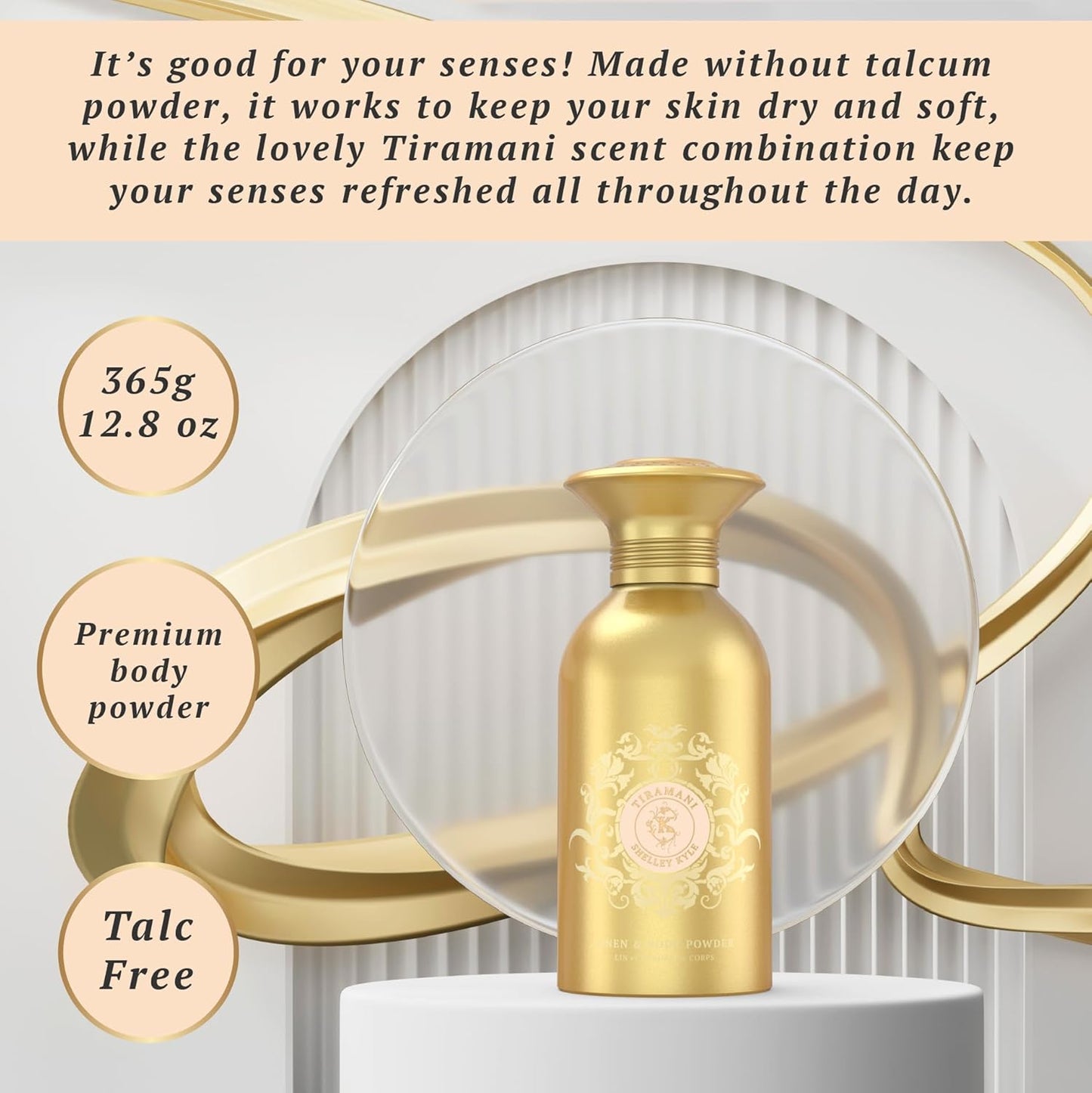 Tiramani Talc-Free Body Powder - Fragrant Daily Use Dusting Powder | 365g (Puff Not Included)