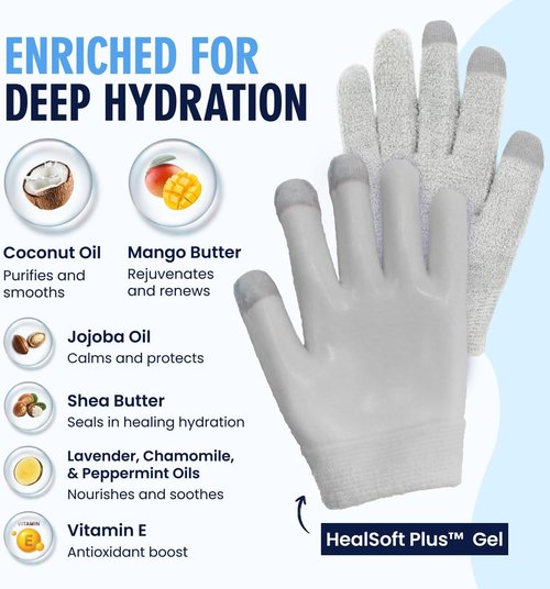 Dr. Frederick’s Moisturizing Gel Gloves - Deep Hydration & Fast Relief for Dry Hands - Touchscreen-Friendly, Mango Butter & Shea Butter