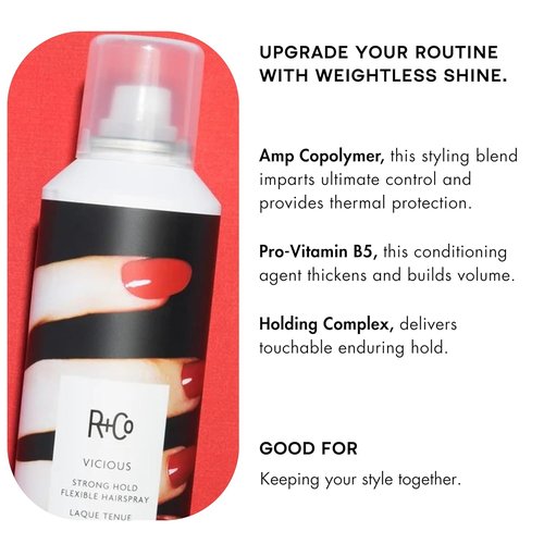 R+Co Vicious Hairspray - Strong Hold & Flexible Finish for All Hair Types