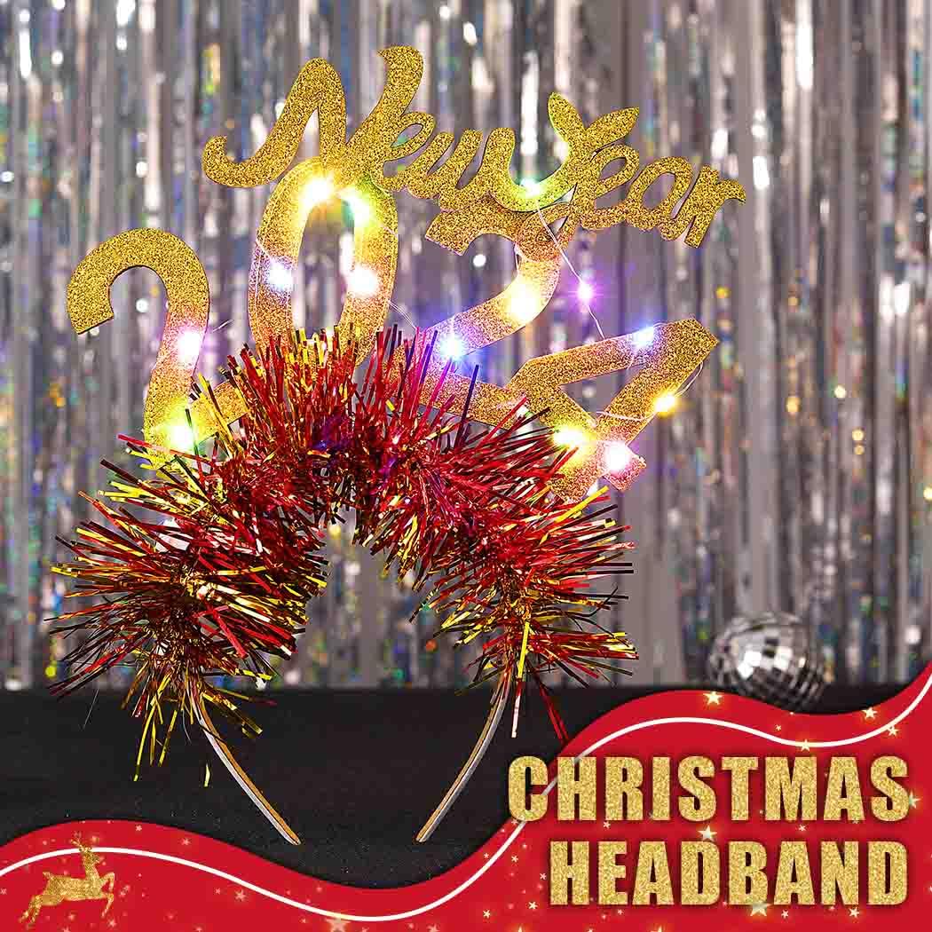 Zoestar Light up New Year Headbands Glowing 2024 Hair Bands Costume Holiday Party Hair Accessories Women