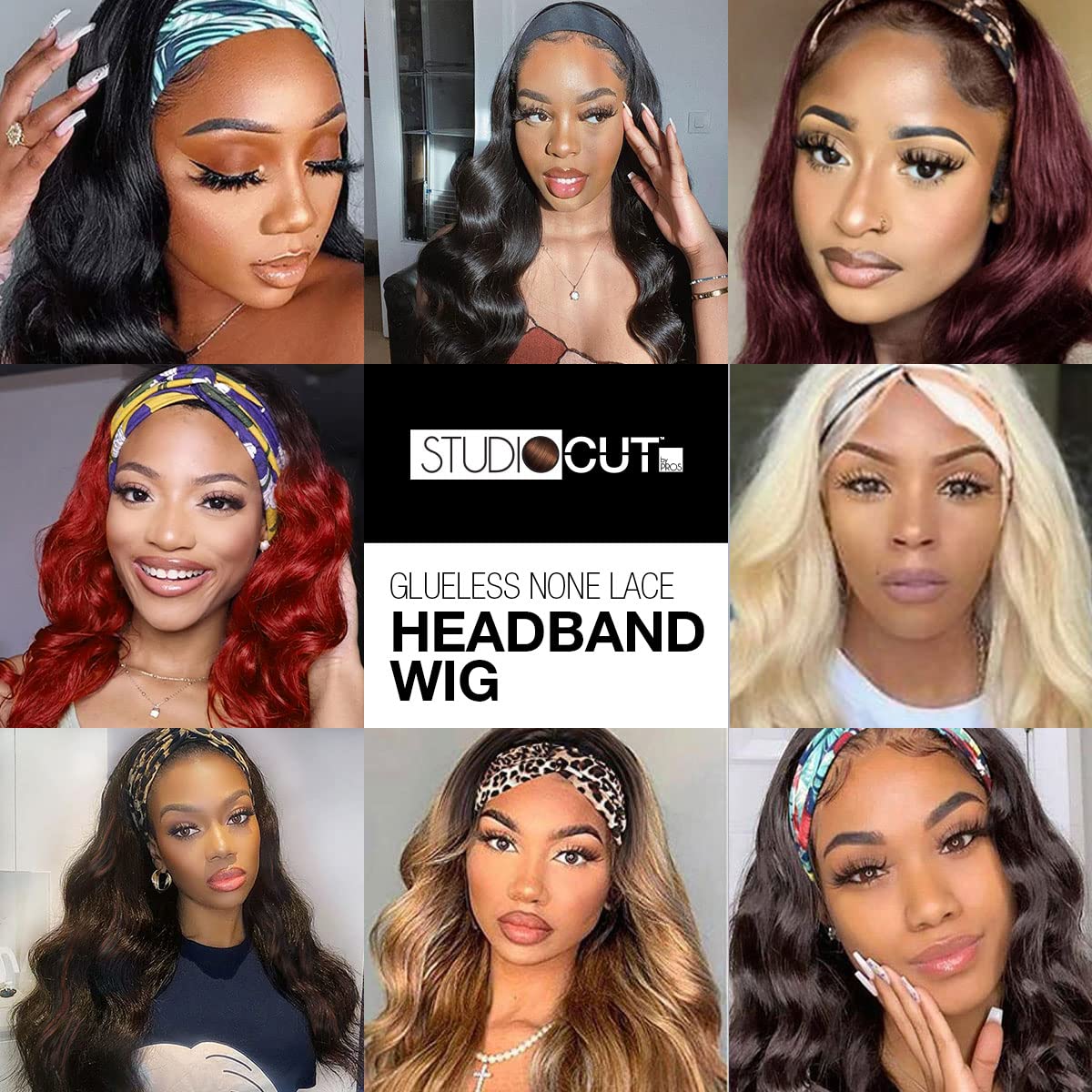 STUDIOCUT BY PROS Headband Wig 20 Inch Loose Wave Quick Wrap Headband Wig Long Wavy Curly Wigs for Black Women High Heat Resistant Synthetic Wigs HBW004 (20 Inch (Pack of 1), 1B (Off Black))