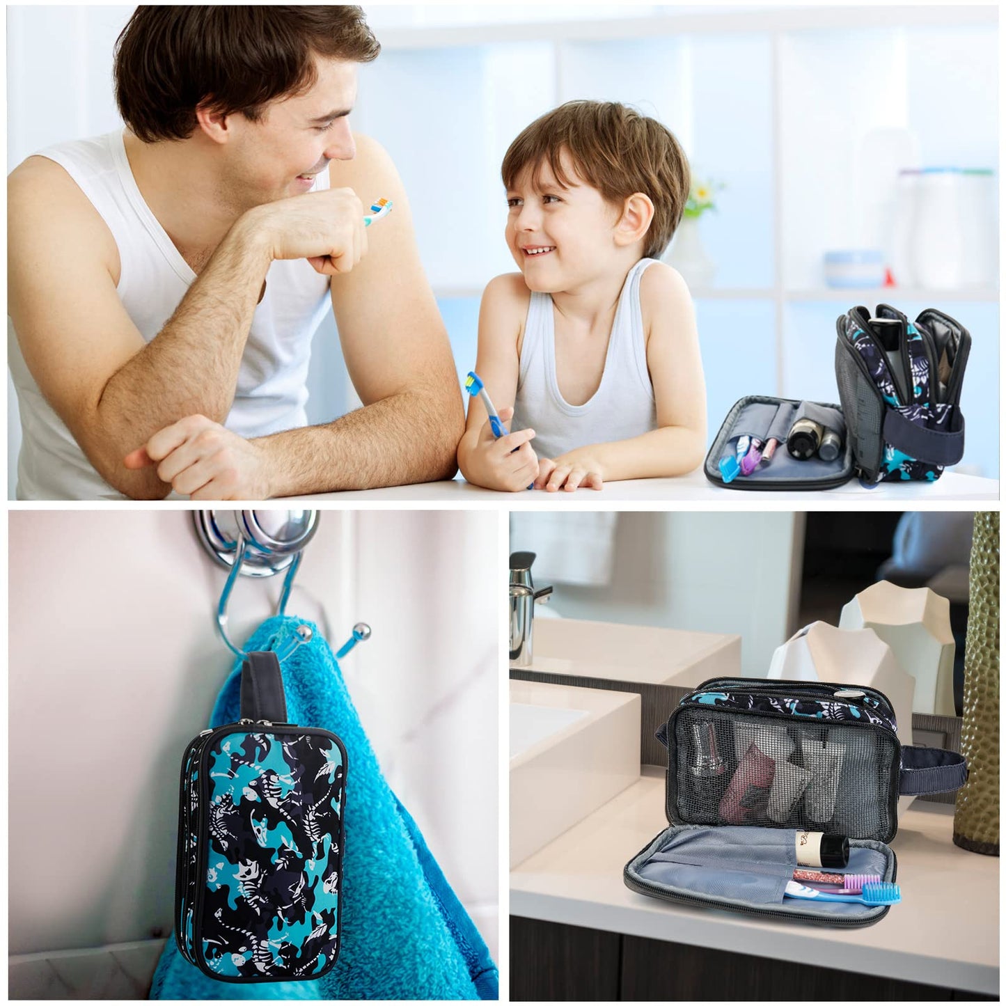 Vipdeal Kids Toiletry Bag for Boys, Travel Toiletry Bag for Little Young Boys Waterproof Hanging Wash Bag Toddler Traveling Toiletries, Dinosaur Black