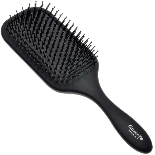 Giorgio Detangling Paddle Brush - Large Anti-Static Hair Care Tool with Tourmaline Bristles - Black