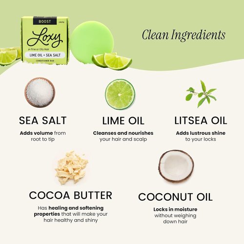 Loxy Boost Volumizing Conditioner Bar - Sea Salt & Lime Oil for Fine/Oily Hair | Vegan & Cruelty Free | Zero Waste