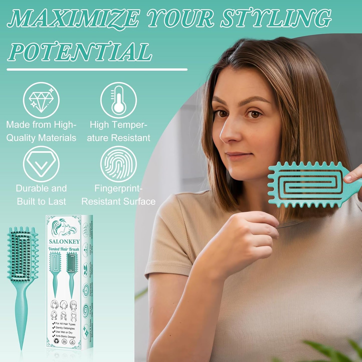 Skiennix Curl Defining Brush - Detangling & Styling Tool for Curly Hair, Reduces Frizz, Green