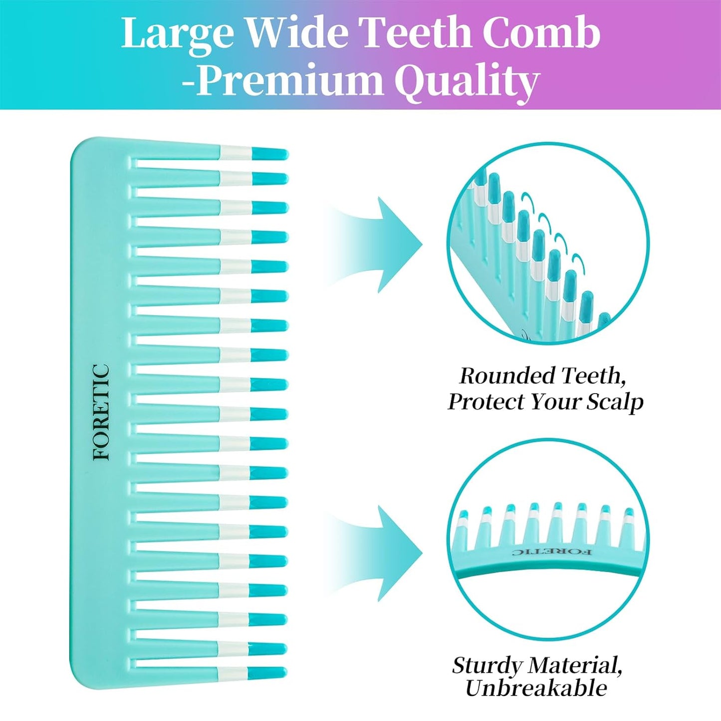 Skiennix 2-Pack Wide-Tooth Anti-Static Comb Set | 6.1-Inch Handle-Free Design for Curly & Wet Hair (Purple & Blue)