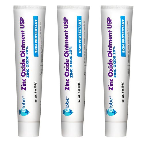 Globe Zinc Oxide 20% Skin Protectant Ointment - Relieves Diaper Rash & Minor Irritations | 2 oz (3 Pack)