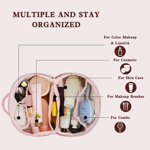 TINYAT Travel Makeup Bag for Women Open Flat Cosmetic Bags Leather Toiletry Bag Waterproof Pouch Travel Essentials Organizer