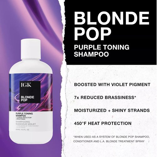 IGK BLONDE POP Purple Shampoo - Neutralizes Brass & Brightens Blonde Hair | Vegan & Cruelty-Free | 8 Oz
