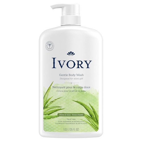 Ivory Gentle Body Wash - Family-Friendly Formula, Aloe Scent, 35 oz | Free of Dyes & Parabens