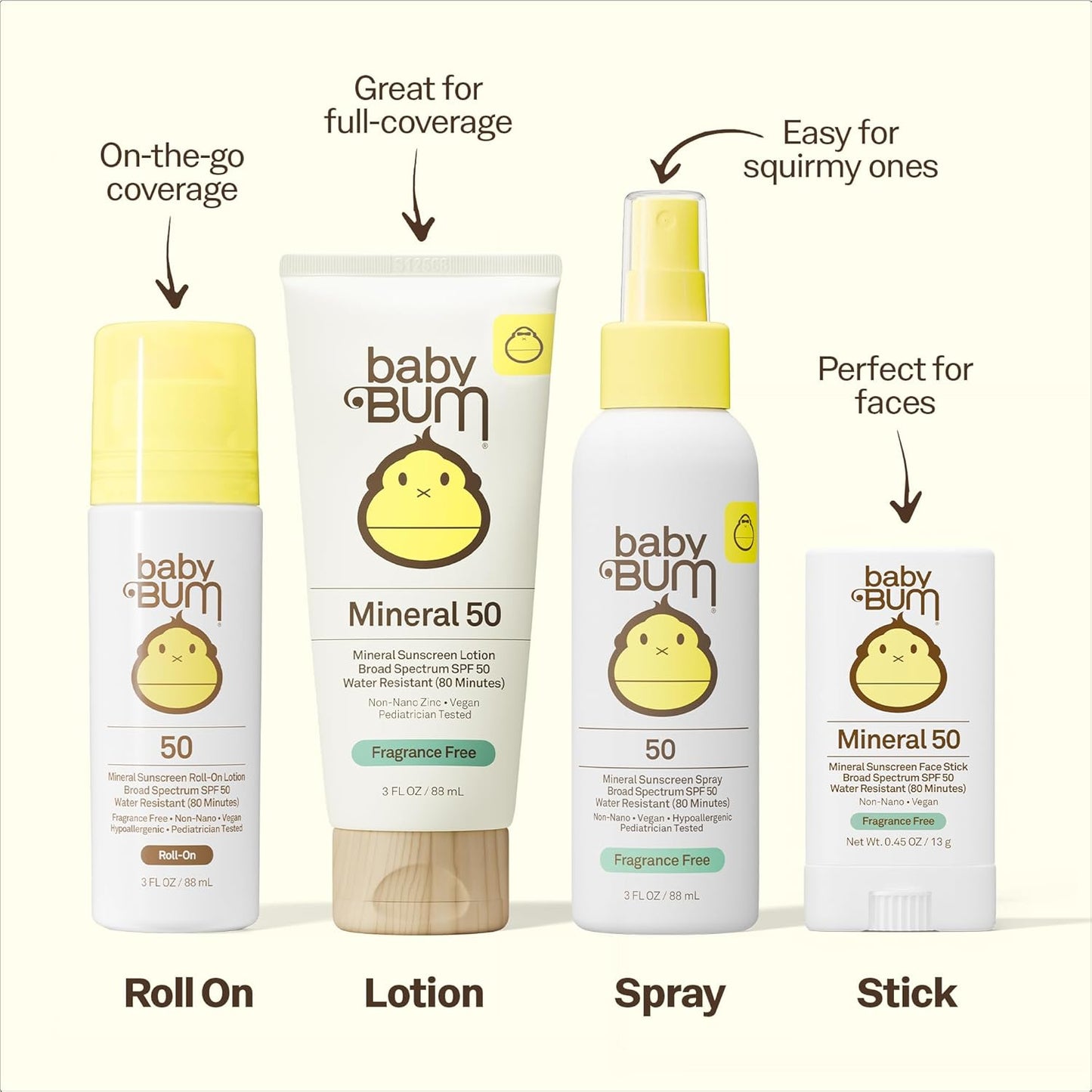 Sun Bum Baby Bum Mineral SPF 50 Sunscreen Stick - Unscented UVA/UVB Protection for Sensitive Skin - Travel Size 0.45 Oz