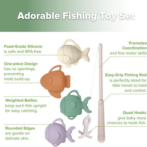 haakaa Baby Bath Fishing Toy Set, Mold Free Food Grade Silicone Bathtub Fishing Toy for Toddler & Kids Ages 3-5, BPA-Free Floating Bath Tub Toys for 3 Years+