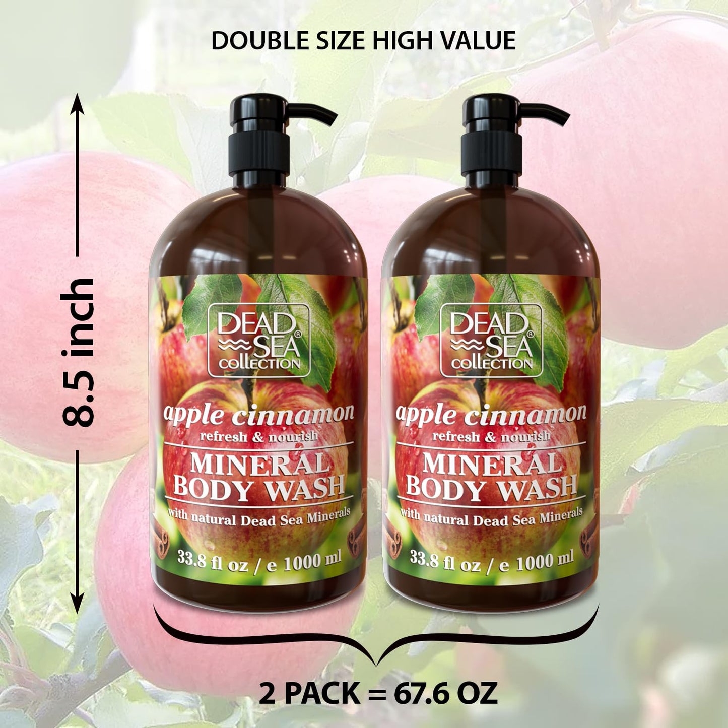 Dead Sea Collection Apple Cinnamon Body Wash for Women and Men – with Pure Dead Sea Minerals and Apple Cinnamon Extract - Cleanses and Moisturizes Skin - Pack of 2 (67.6 fl. oz)