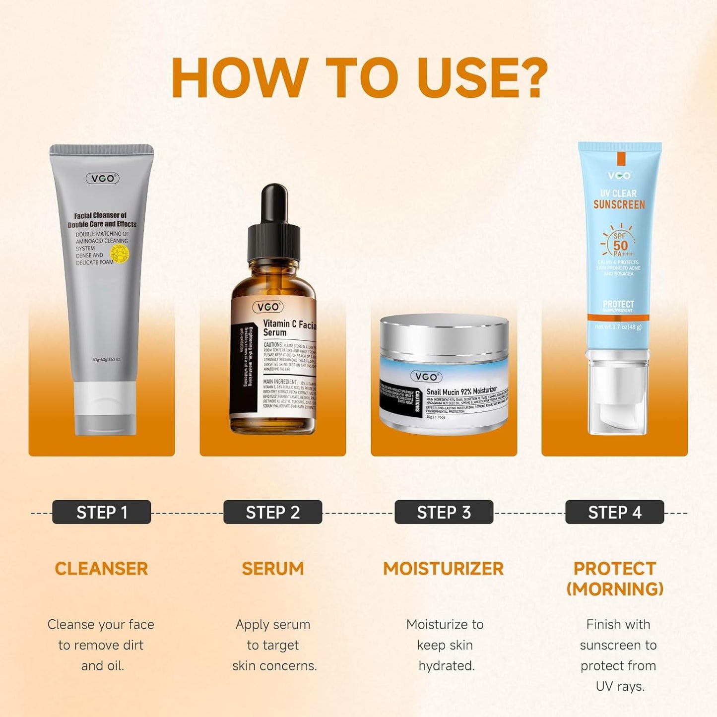 VGO Vitamin C Serum - Anti-Aging Hydration with Hyaluronic Acid & Vitamin E | 1.01oz / 30ml