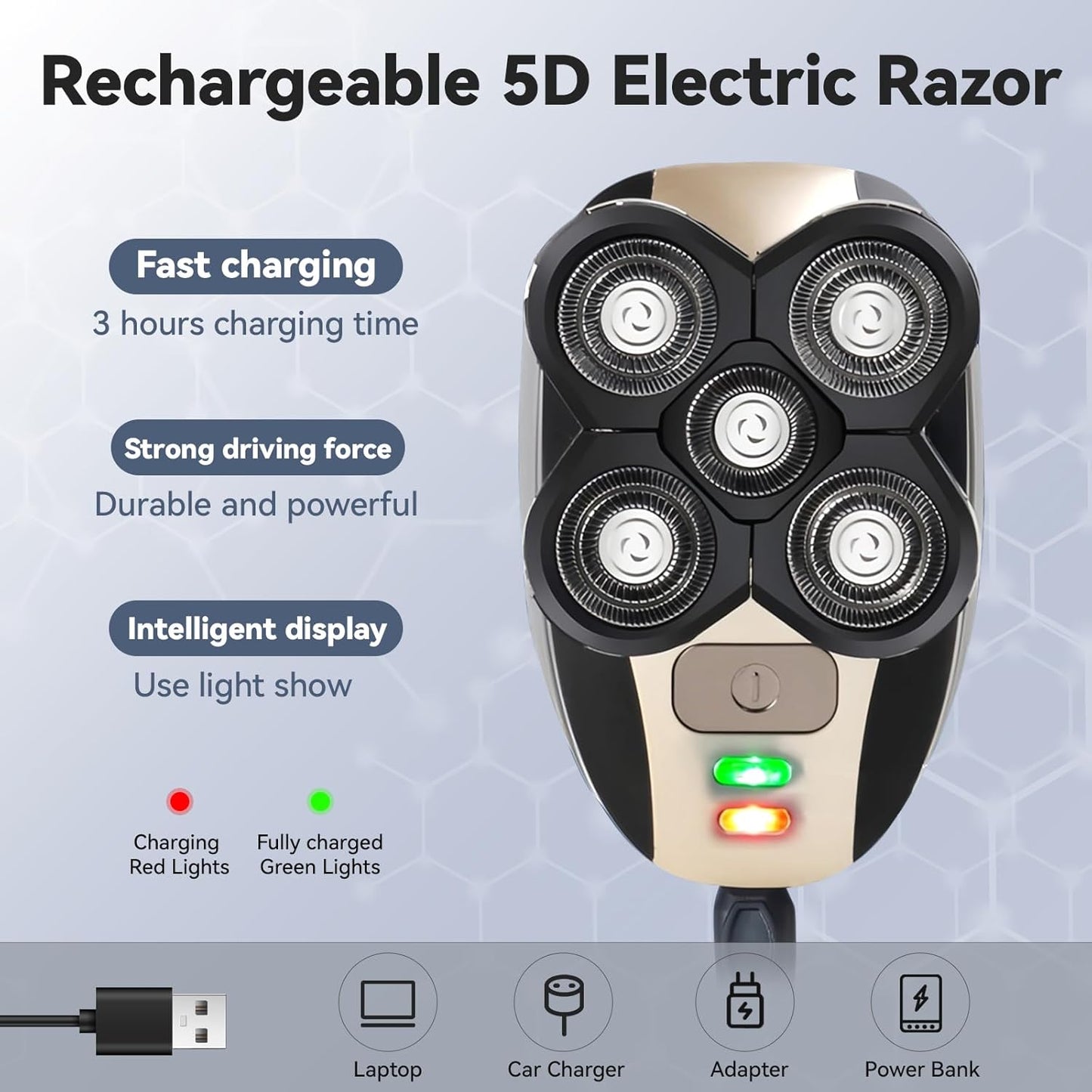 Skull Shaver 5-in-1 Head Shaver for Bald Men - Rechargeable Electric Razor & Hair Clippers | Brown