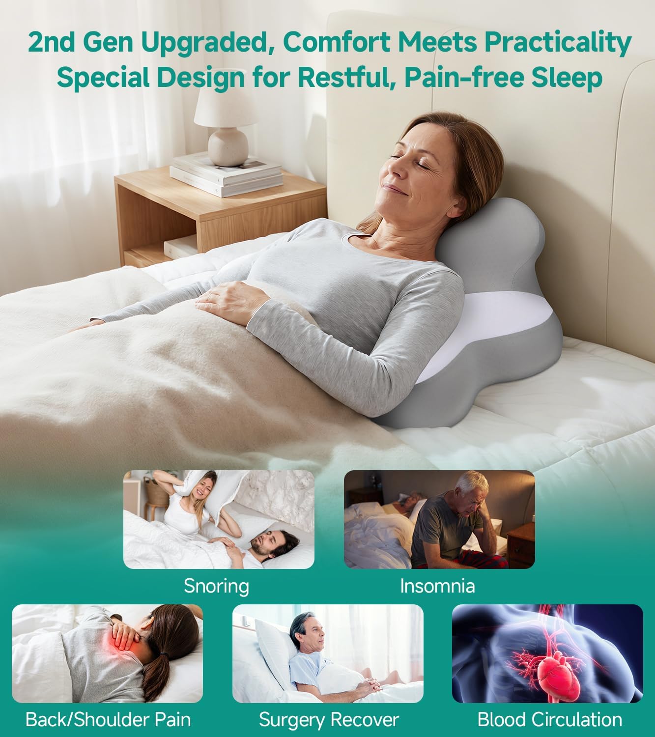 Skiennix Bed Wedge Pillow - 10 Inch Memory Foam for Sleep Apnea, Acid Reflux & Back Pain Relief