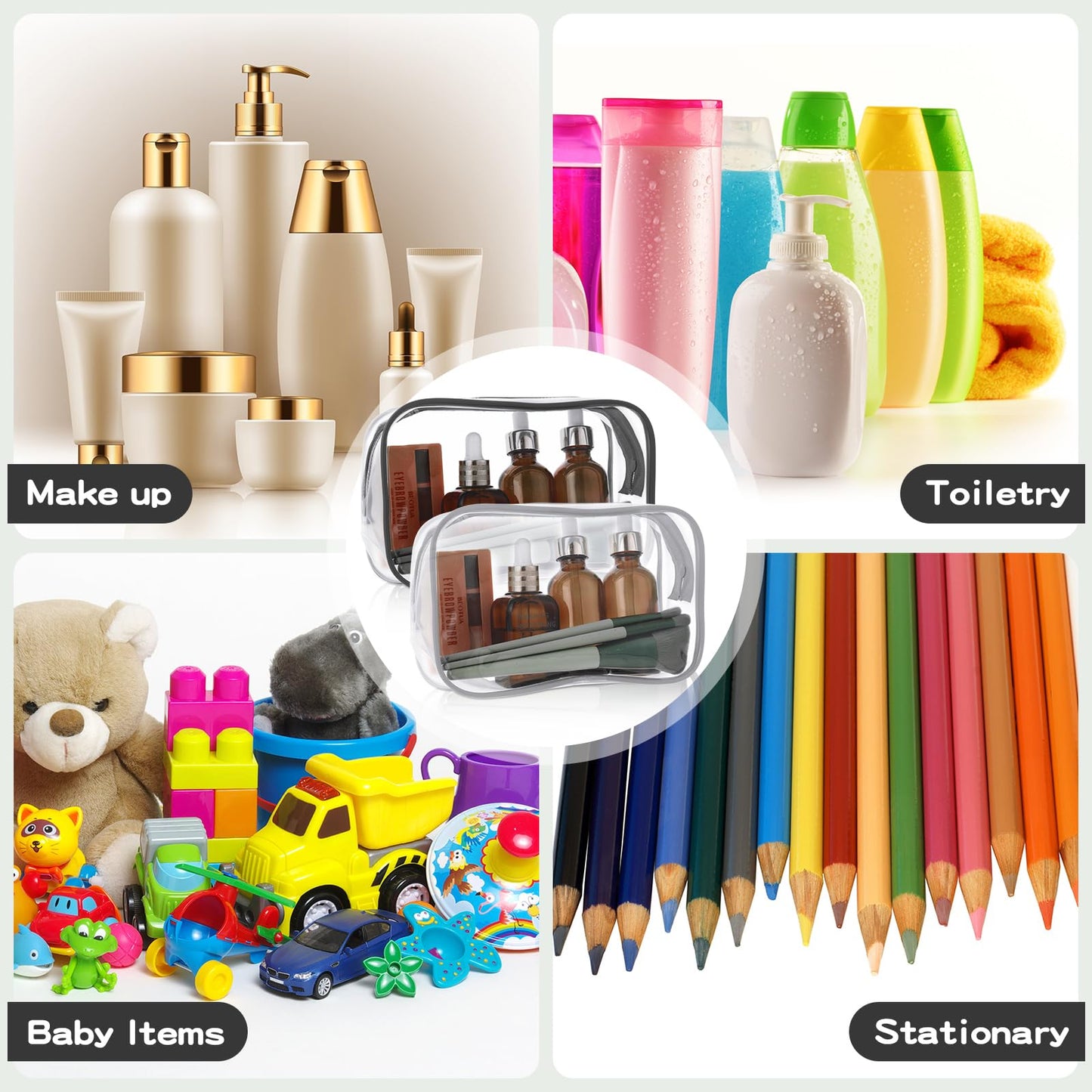 Weewooday 12 Pieces Clear Cosmetics Bag PVC Zippered Clear Toiletry Carry Pouch Cosmetic Makeup Bag Waterproof Makeup Vinyl Plastic Organizer Case for Vacation Bathroom(Multicolor,Medium)