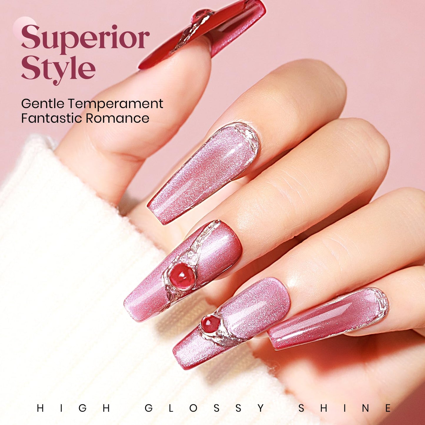 MIZHSE Cat Eye Gel Nail Polish: Red Magnetic Gel Polish with Magnet Stick, Maillard Style Magic Effect Galaxy Shimmer Glitter Holographic Nail Gel Soak Off Nail Art Salon Manicure Home