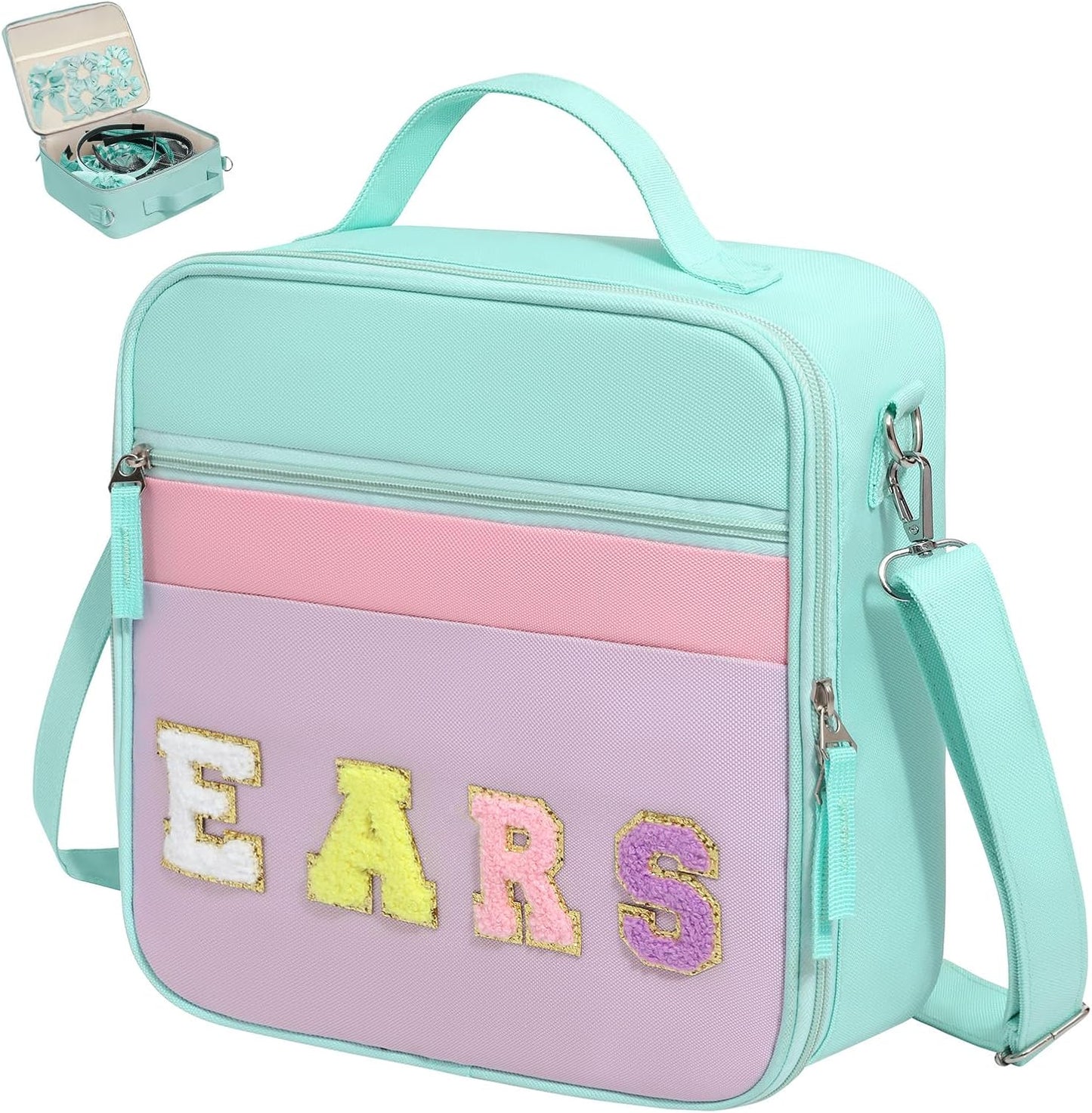 WOOMADA Travel Case - Letter Bow Mouse Ears Headband Holder & Hair Accessories Organizer Bag for Women