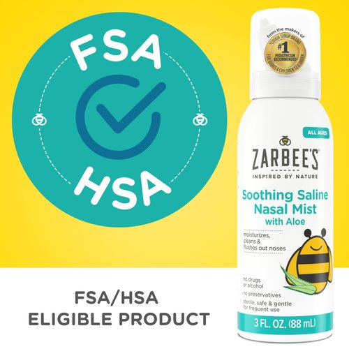 Zarbee’s Soothing Saline Nasal Mist with Aloe, Saline Spray for All Ages Works Quickly to Clear Out & Moisturize Noses, Mist Loosens Mucus & Clears Nasal Passageways, Drug-Free, 3 fl. Oz
