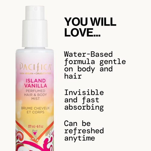 Pacifica Island Vanilla Hair Mist | Mood-Lifting Perfume & Body Spray for Women - 6 oz, Vegan & Cruelty-Free