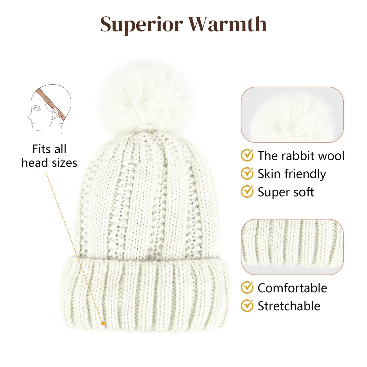 Flufymooz FLmaozi Beanie Wig, Hat Hair Extension Long Wavy White Hat Wig with Faux Fur Pom Hat, wig hat Attached 20 Inch Synthetic Hairpiece for Women Girls Winter (Light Blonde with White Blonde)