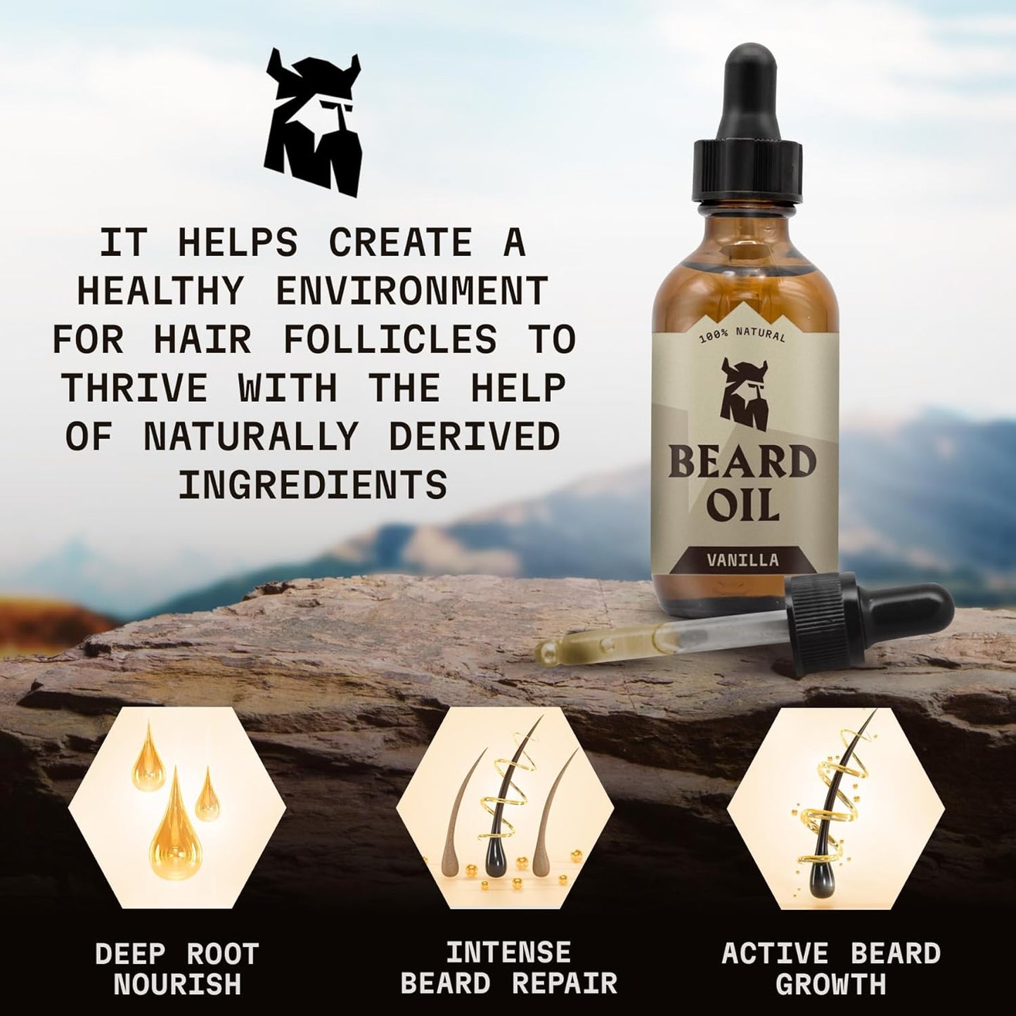 Striking Viking Vanilla Beard Oil - Naturally Derived Conditioner with Argan & Jojoba Oils for Soft, Moisturized Beard (2 Oz)