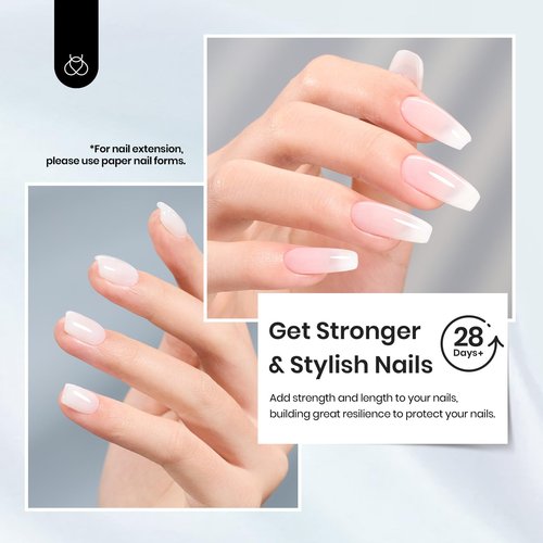 Beetles Builder Nail Gel & Top Coat and Base Coat Set-3Pcs 15ml White Gel Nail Polish Strengthener Gel Polish Soak Off UV LED for Nail Extension, Nail Repair, Shine Effect Long Lasting